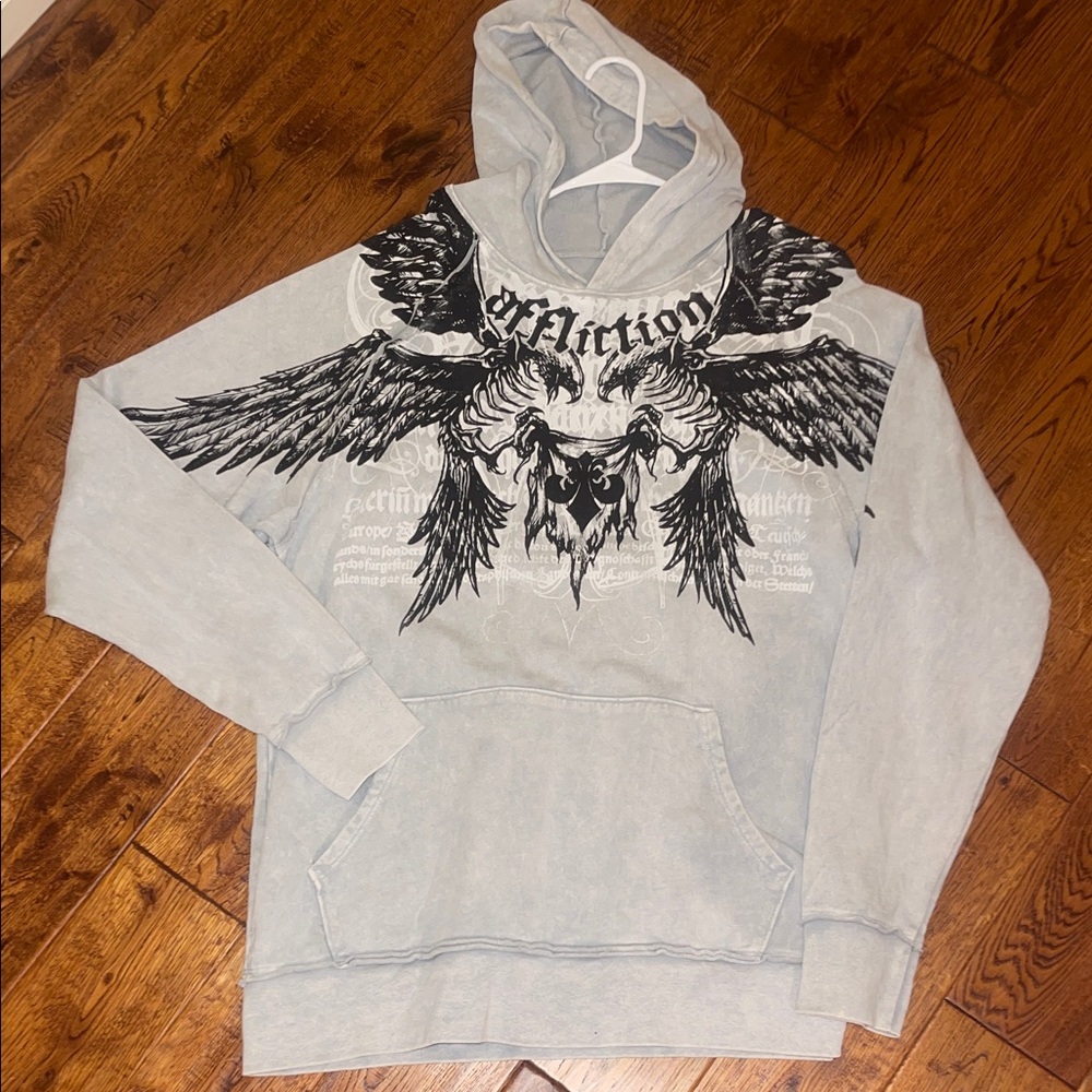 Affliction Light Gray Graphic Hoodie Sz L